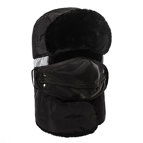 Allezola Gorro de Invierno,Gorro para Todos, Gorro Negro de Aviador y para Cazador,con Orejera Rusa Correa de Barbilla y Máscara a Prueba de Viento