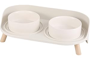 AHX Raised Ceramic Cat Food Bowl Set - Elevated Dog Bowls with Non-Slip Stand - Tall Cat Dishes - 2 x 480 ML - 16.2 OZ