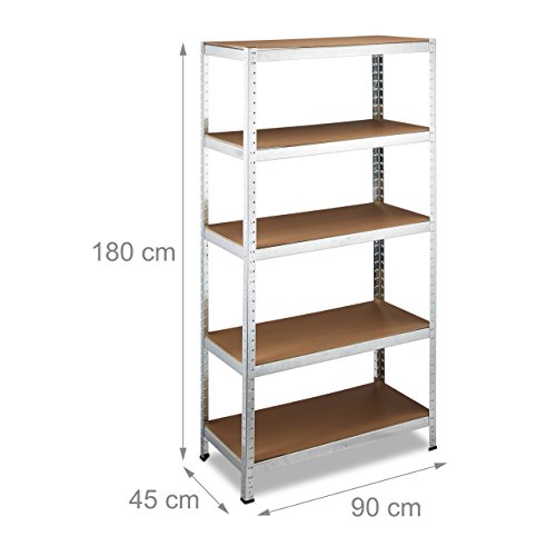Relaxdays Schwerlastregal 180x90x45 cm, 1325 Kg Traglast, 5 Böden, Freistehend, Metall, MDF Holz, Steckregal, grau - 2