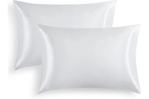 RUIKASI Funda Almohada Satén 40x70 - Funda de Almohada Satén, 40x70cm, Paquete de 2 Fundas Almohada Saten Pelo Rizado, Satin Pillowcase, para Cuidado de Pelo y Piel, con Cierre de sobre, Blanco