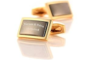 aplusashop ID Manschettenknöpfe Gold-schwarz mit Gravur nach Wunsch Edelstahl, Hochzeit mit Box