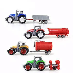 Leoie 4Pcs/Set Kids Simulate 1:64 Engineering Sliding Farm Tractor Alloy Car Toy