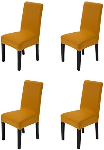 Hemons 4pcs Solid Color Stretchy Removable Washable Chair Covers Ceremony Hotel Dining Room Kitchen Bar Dining Seat Cover Restaurant Wedding Part Decor (Gold)