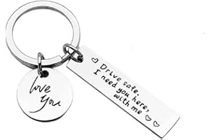 BOGOO BOGOO Bogoo Drive Safe Keychain, Stainless Steel Key Ring for Drivers, Valentine's Day & Father's Day Gift, 'Drive Safe I Need You Here with Me' Engraved, Unisex