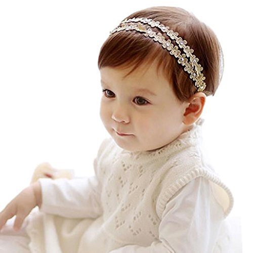 Vovotrade® Baby Girls Flowers Rhinestone Headband Hairbands Hair Accessories (Gold)