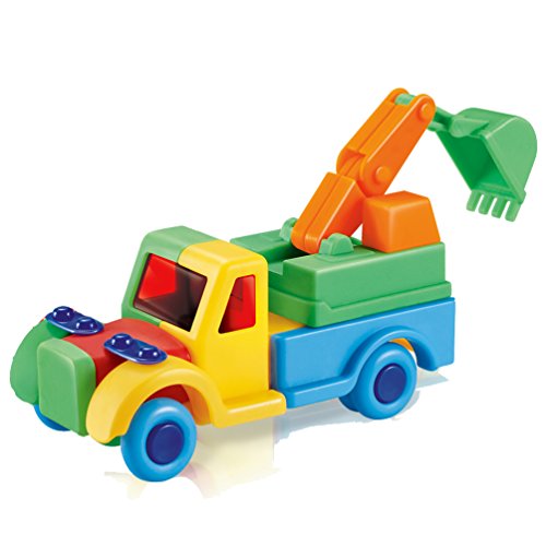 YIXIN Mini Assemble Lorry Truck Build-n-Play Self-assembled Push Forward Van Block Combination Puzzle Toy Truck for 5 Years Old+ Kids (Excavator)