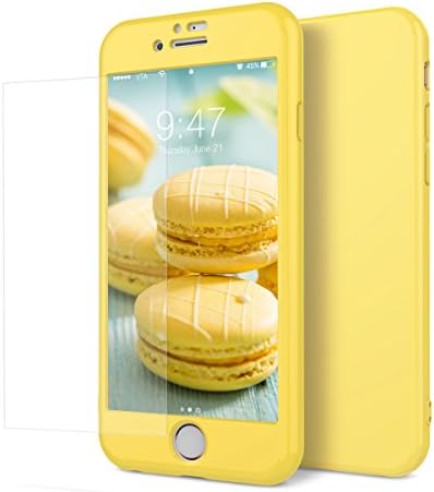 VemMore for iPhone 6S Plus / iPhone 6 Plus Case 3 in 1 Hard Case 360 Degree Full Protection Front &amp; Back + Bulletproof Screen Protector Tempered Glass Film All-round Protective Shell Thin Matte Color Smooth Bumper with Anti-Fingerprint Scratch-Resistant Scratch-resistant Hardcase - Yellow