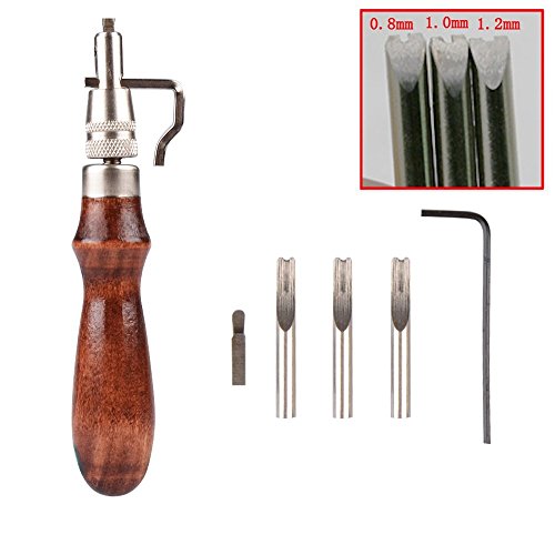 Racksoy Lederhobel Holzgriff Groover Creaser Lederhandwerk Werkzeugsatz für Kantenzieher Kantenformer - 5
