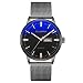 Produktbild YEARNLY Stilvolle Classic Minimalistische Ultra Slim Herren Uhr Quarzuhr ultradünne Blau-Schwarz Farbverlauf mit Datum Kalender und Milanaise Mesh Band