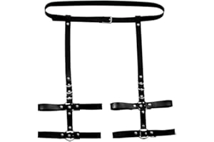 FDEETY Punk Leder Körperkette Schwarz Sexy Einstellbare Taillenkette Bein Strumpfband Gürtel Schenkel Kette Strand Rave Party Nachtclub Körperzubehör Schmuck für Frauen und Mädchen