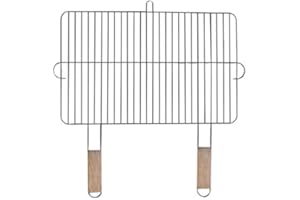 4U-ONLINEHANDEL Grille 54 x 34 cm avec 2 poignées en bois acier chromé grille de barbecue Barbecue Embout de rechange rouille