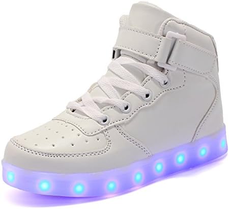 ByBetty Unisex Men's Women's High Top USB Charger LED Lights 7 Colors Sneakers Light Up Trainers Shoes Couples Shoes