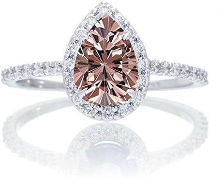 1.5 Carat Classic Pear Cut Morganite With Diamond Celebrity Engagement Ring on 10k White Gold