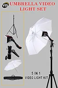 VTS Photo Video Umbrella Stand Set-up with Video Light Sungun+ Halogen Tube/Metal I-Bracket/Stand with Carry Bag Case 5in1 Combo Kit