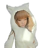 Très Chic Mailanda Fell Mütze Damen Kapuzenschal Winter Plüschmütze Tiermütze Ohren mit Handschuhe Schal Kunstfell (One SIze, Fuchs (Weiss))
