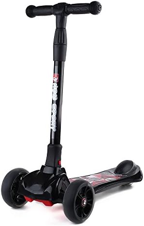 NEW OLYM Kick Scooter with Protective Gear Set, Deluxe T-Bar 3 Wheel Kids Scooter Light-Up LED Wheels Mini Tilt Kickboard for Kids Perfect Unique Present Xmas Christmas Gift Black