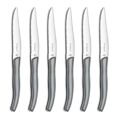 Lou Laguiole 2271GYK005K35 Sky Bloc 6 couteaux steak, Acier inoxydable/Manche couleur effet cuir Gris, 11 x 9 x 26 cm