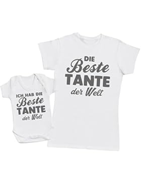 Die Beste Tante der Welt - Passende Tante Baby Geschenk Set - Damen T-Shirt & Baby Strampler