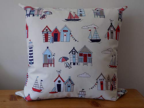 'Beach Huts' Cushion Cover, Summer Throw Pillow, Garden Pillow Cover, 16" - 18", Zip, Handmade