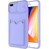 Aksesuarcim Apple iPhone 8 Plus ile Uyumlu Silikon Kılıf Mat Renkli Kart B&ouml;lmeli C&uuml;zdanlı Kamera Lens Korumalı Kapak Kartix L