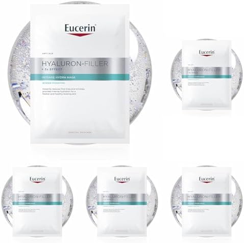 Eucerin Hyaluron-Filler Hyaluron Maschera Intensiva, Maschera viso antirughe in tessuto di biocellulosa, Formula idratante con Acido Ialuronico per tutti i tipi di pelle (Confezione da 5)