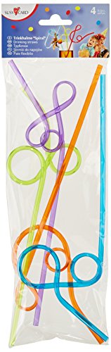 Susy Card 11144920 - Trinkhalme, Spiral, farbig, sortiert, 4 Stück