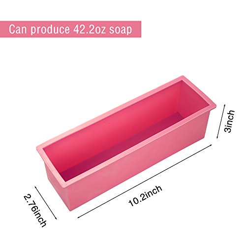 Hihoddy Silikon rechteckig DIY Seife, rechteckige Silikonform mit Holzkiste, Kerze, Toast, Gelee, Pudding mit Holz Form Box hausgemachte 1.2L/42oz – rose - 2