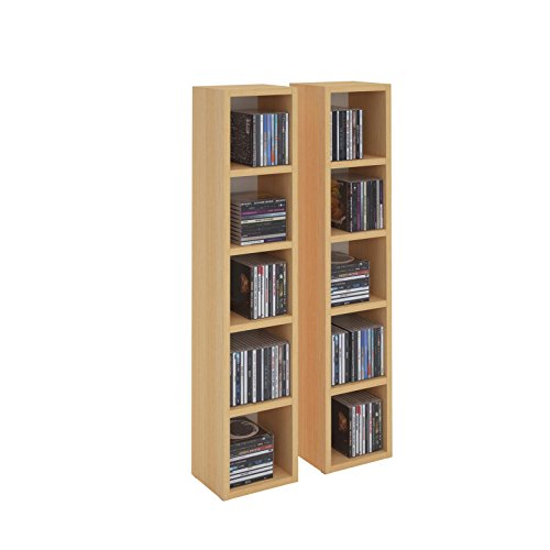 CD DVD Regal Ständer Aufbewahrung CHART, in Buche mit 10 Fächern für bis zu 160 CDs, 20×186,5 cm (Breite x Höhe) - 3