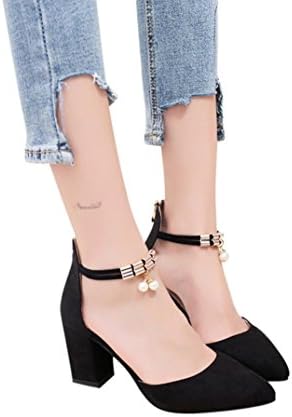 Elecenty 2018 Women Zipper Pointed Toe Rough With High Heeled Wedge Sandals Casual Shoes (UK:4, Black)