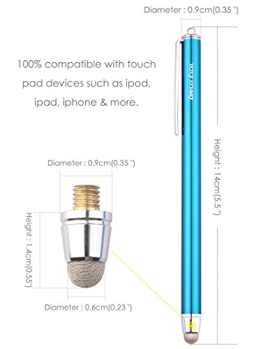 Dimples Excel Neue Generation Touchscreen Eingabestift 14cm Stylus with Ultra Slim Radius 3mm Micro-Knit Hybrid Fiber Tip (4pcs – Aqua-Blau / Schwarz / Lila / Pink) - 3