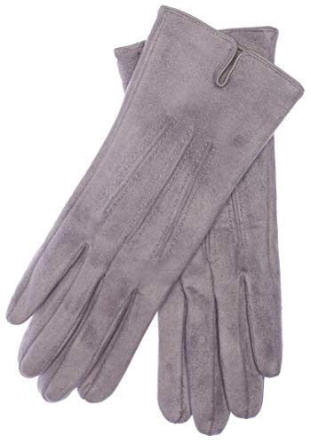 EEM Damen Kunstleder Handschuhe ARIANE in Veloursleder-Optik mit kuschelig weichem Teddyfleece, warm, vegan, modisch Grau-Meliert One size