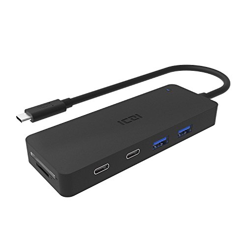 ICZI USB C HUB, mit 4x USB 3.0 port, 2x USB C port und 2x kartenleser, vernickelt Steckers und Buchsen, mehr dünn, Schwarz
