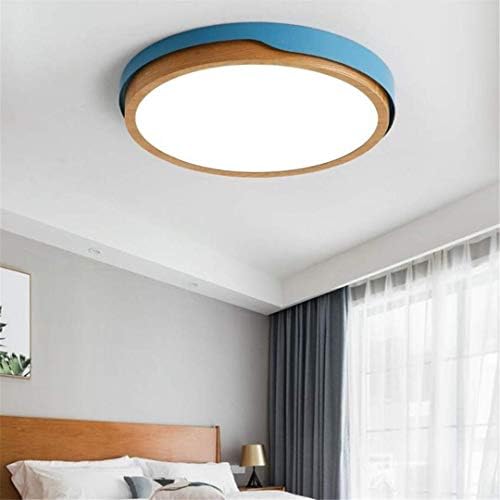 MTX Ltd Ceiling Light Nordic Simple Blue Led Ceiling Lamp New Led Solid Wood round Study Room Lamp Personality Japanese Style Master Bedroom Lamp