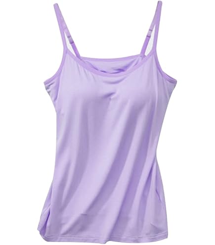 thumbnail image 2 of Women’s Stretch Cami With Built-in Shelf Bra – Padded Wide Straps – Solid Color Yoga Tank Top 2 of 6