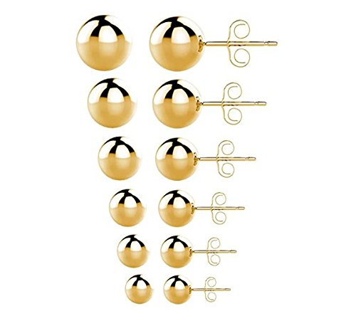 14ct Gold Plated Sterling Silver Ball Stud Earrings 3mm - 8mm & Sets