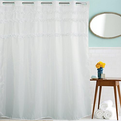 Hookless/Hooks Fashion Quick-dry Mold and Mildew Resistant Pure White Lace Polyester Fabric Bathroom Shower Curtain, 100% Waterproof &amp; Eco-Friendly (Hookless)