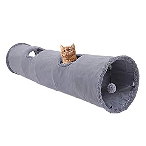 LeerKing Túnel Plegable para Gatos Tubo de Juguete Largo para Mascotas con 1 Agujero, Gris 30 * 67cm