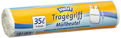 Swirl 4er Pack Müllbeutel mit Tragegriff, 35 Liter, Antibakteriell, 15 Stück pro Rolle, Weiß - 3