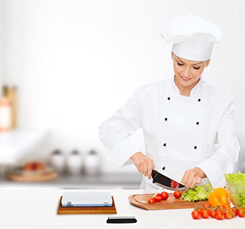 langxun 2-in-1-Messerschärfer Stein, 2 Seite Körnung 1000/6000 Schleifstein | Bonus Bambus rutschfest Boden & Winkel Guide - 3