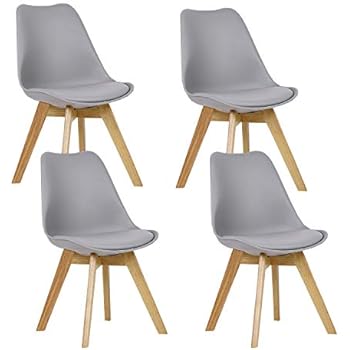 EGGREE 4er Set Esszimmerstühle mit Massivholz Buche Bein, Retro Design