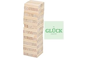 STMK Wackelturm, Stapel-Turm aus Holz, 60 Teile,ca 20 x 7cm + gratis Glück Aufkleber