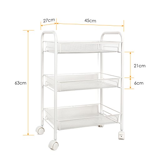 HOMFA Rollwagen Küchenregal Servierwagen Küchenwagen mit Rollen aus Metall Material 3 Etagen 45*27*63cm Weiß - 2