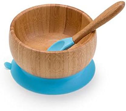 ETASSO Bamboo Spill Proof Stay Put Suction Bowl With Spoon Baby Toddler Infant Feeding Bowl