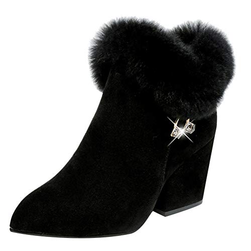 Preisvergleich Produktbild WWricotta Damen Stiefeletten Chelsea Boots mit Blockabsatz Profilsohle Flandell Kurzschaft Stiefel Freizeitschuhe High Heels Plüsch Martin Stiefel Ankle Boots