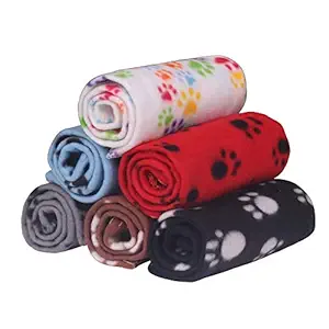 YAKA 6Pcs Pet Blanket Warm Dog Cat pet Rats Fleece Blankets Sleep Mat Pad Bed Cover with Paw Print Soft Blanket for Kitten Puppy and Other Small Animals (Small 6 Pack of 24x28inch)