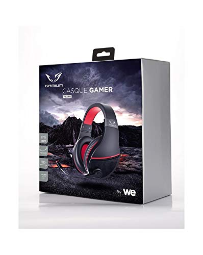 Gamium Micro Casque Gaming PC Filaire Ultra-Léger Surround 7.1 avec Micro Ajustable télécommande Compatible PS4 Xbox One et Nintendo Switch - Noir et Rouge