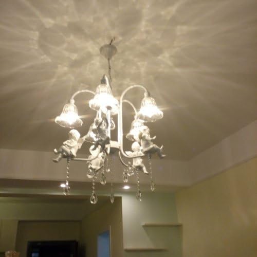 Modern Crystal Dining Room Ceiling Pendant Lamp 4 Heads White Resin Angel Baby European Living Room Glass Shade Creative Metal Chain Chandelier Fixtures