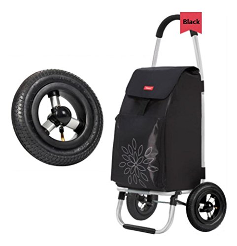 XYLUCKY 60L Lightweight 2 Rounds Shopping Trolley - Inflatable Rubber Wheel & Waterproof Insulation Shopping Bag - Hard Wearing & Foldaway for Easy Storage , black