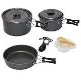 Startostar 13pcs Camping Cookware for 2-3 People, Backpacking Cooking Picnic Bowl Pot Pan Set with Spork and Mesh Bag (In Gift Box) ()