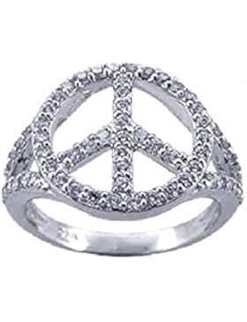 Ring Rhodium beschichtet Sterling Silber Zirkonia Peace Zeichen Ring